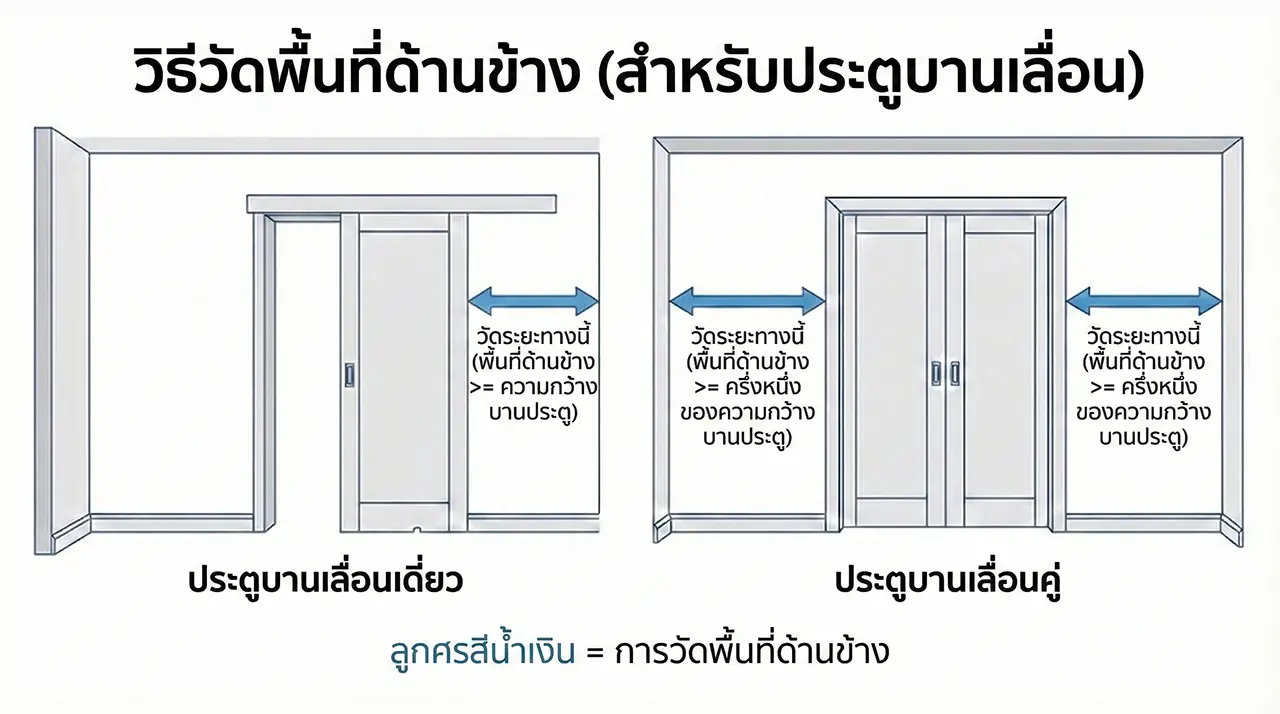 วิธีวัดพื้นที่ติดตั้งประตูเลื่อนอัตโนมัติ ระยะร่นด้านข้างและขนาดช่องปูน (How to measure Side Room for Automatic Sliding Door)